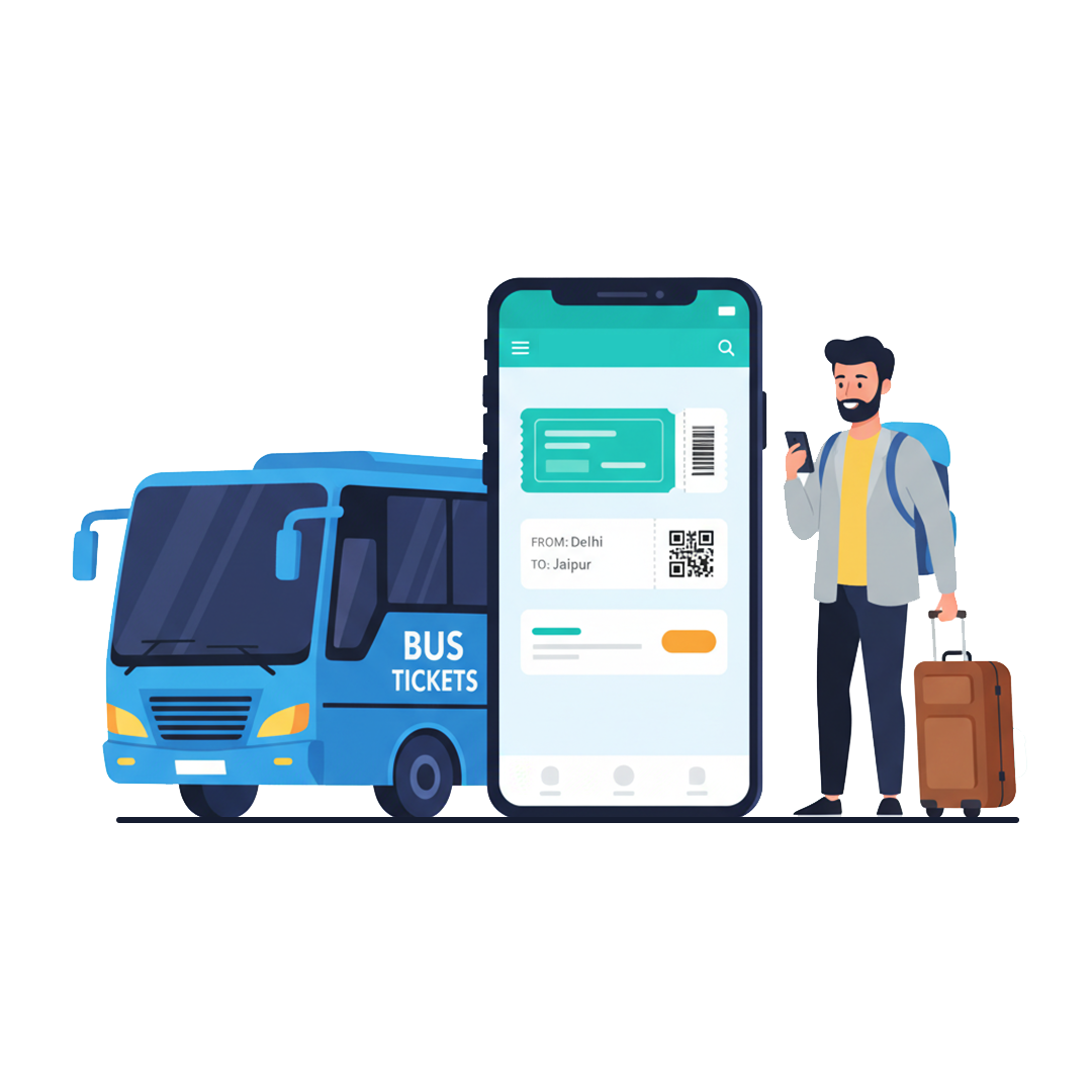 Bus booking API platform displaying route search and seat selection interface.